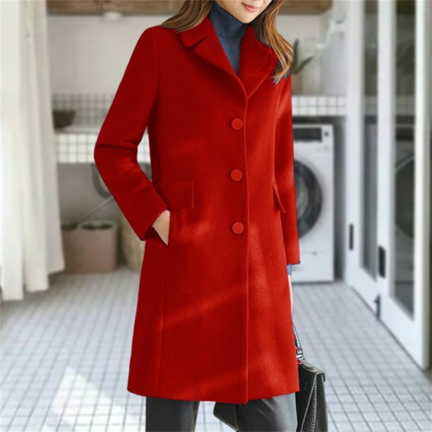 Chaqueta y abrigo informal de manga larga sin capucha para mujer, de lana, con bolsillos, color liso y botonadura larga, a la moda