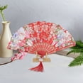 thumbnail image 4 of Unique Bargains Floral With Tassel Folding Fan 1Pc Red, 4 of 5