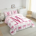 thumbnail image 3 of jejeloiu Letter M Monogrammed Queen Comforter Set,Bowknot Bow Ribbon Bedding Sets,Pink White Bedding Comforter Set For Girls,Microfiber Room Decorative Reversible,3 Pieces, 3 of 8