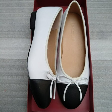 

Ballet Flats Classic Shoes Women Basic 2022 Leather Tweed Cloth Two Color Splice Bow Round Ballet Shoe Fashion Flats Women Shoes