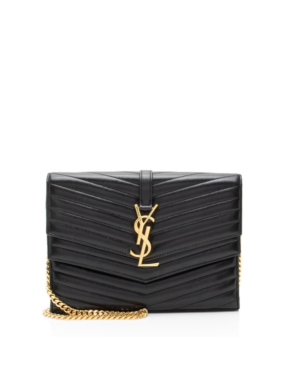 Pre-Owned Saint Laurent Matelasse Lambskin Monogram Sulpice Chain Wallet