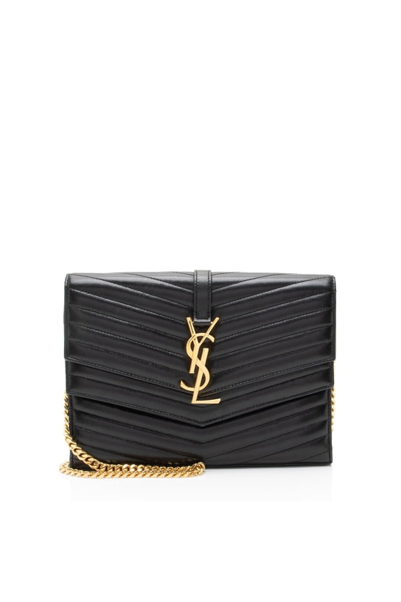 Pre-Owned Saint Laurent Matelasse Lambskin Monogram Sulpice Chain Wallet