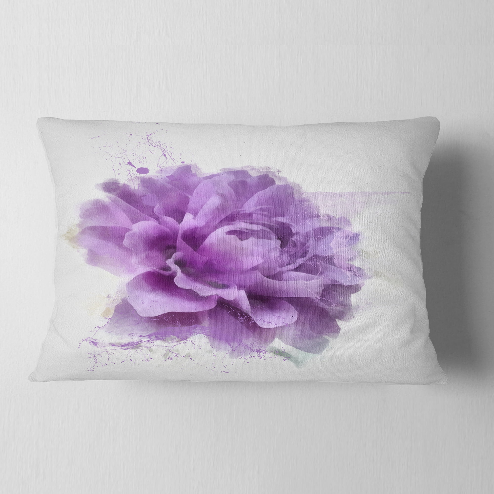 Designart Purple Rose Watercolor Illustration - Floral Throw Pillow - 12x20