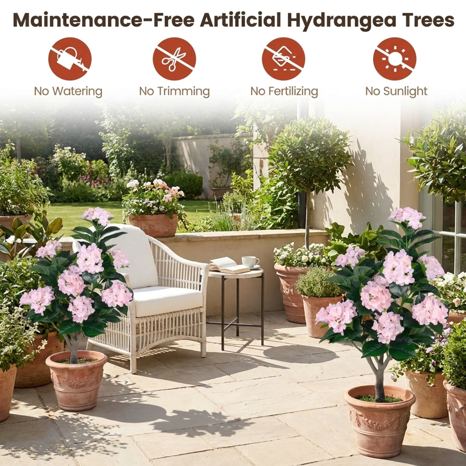 Vebreda Artificial Plant Decor, 43.5" Artificial Hydrangea Tree 2-Pack, Bring Lifelike Beauty Indoors, Long-Lasting Build with Stable Base