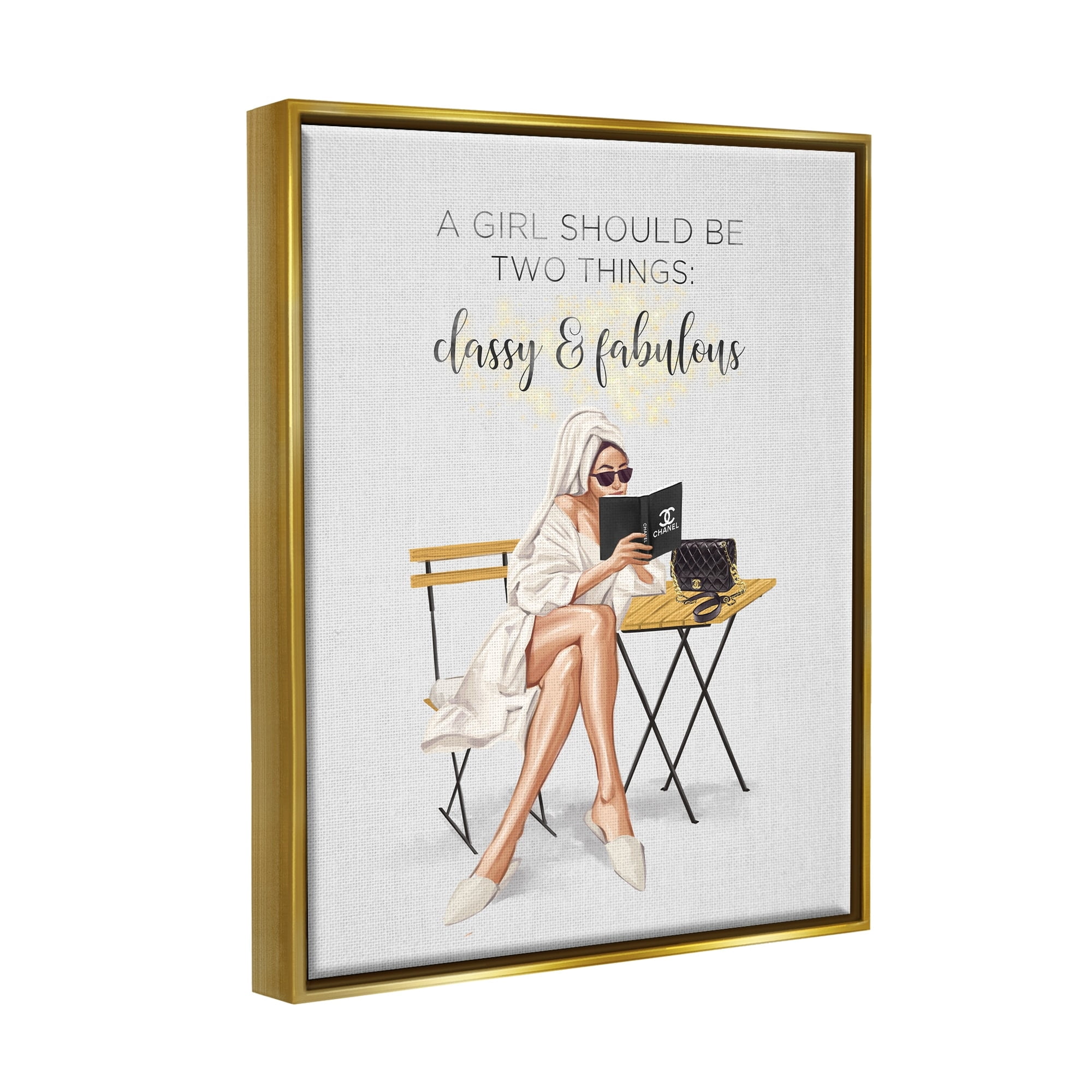 Stupell Industries Classy Fabulous Saying Designer Robe Purse Fashion Metallic Gold Framed Floating Canvas Wall Art, 24x30, by Ziwei Li