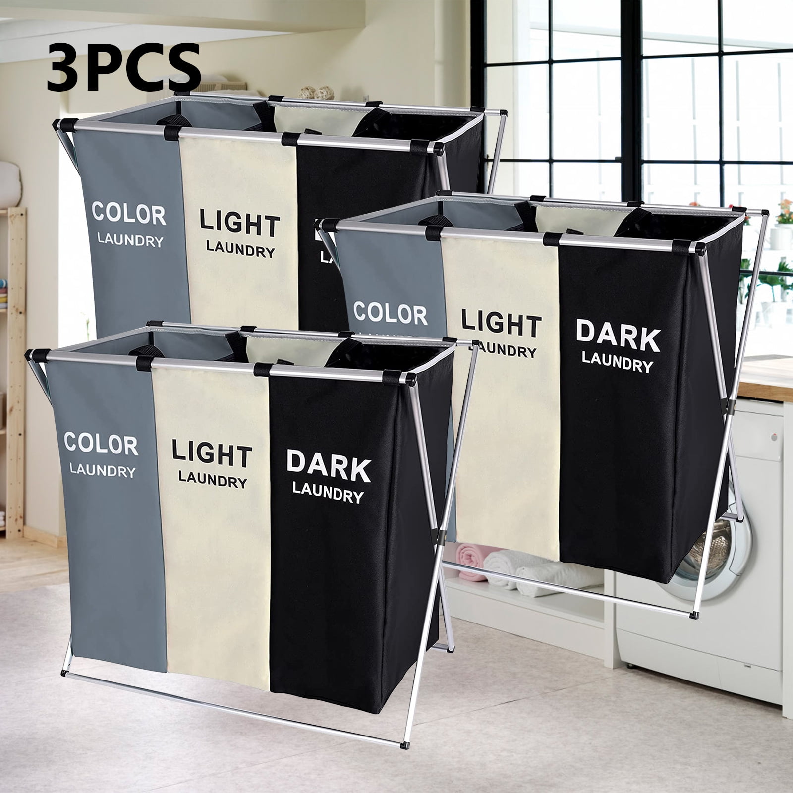 1/2/3/4 3 Dirty Clothes Hamper Sports Laundry Hamper Compartment Canvas Laundry Hamper Sorter