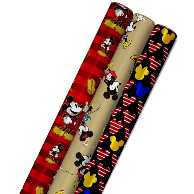 Papel de regalo Hallmark Disney Mickey Mouse de 60 m², paquete de 3