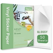 Printable Vinyl Glossy Sticker Paper White for Inkjet Printer 50 Sheets 8.5X11 in Waterproof Decal Paper Stampcolour