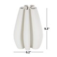 thumbnail image 3 of DecMode 9" Abstract Ribbed Dimensional Concaved White Ceramic Vase with Floral Shaped Rim, 3 of 9