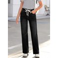 thumbnail image 5 of Women's Wide Leg Jeans High Waisted Stretchy Straight Leg Baggy DrawstringDenim Pants, 5 of 15