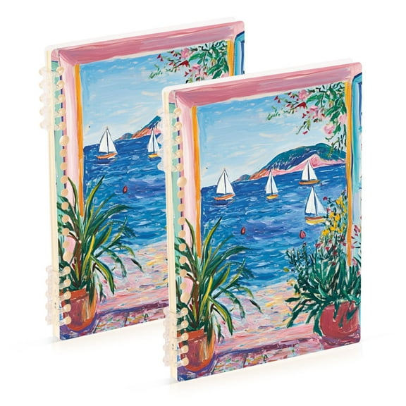 FORMRS 1-Subject Spiral Notebook 8" x 5" College Ruled 60 Refillable Sheet A5 Hard Cover, 2 Pack, Seaside Door