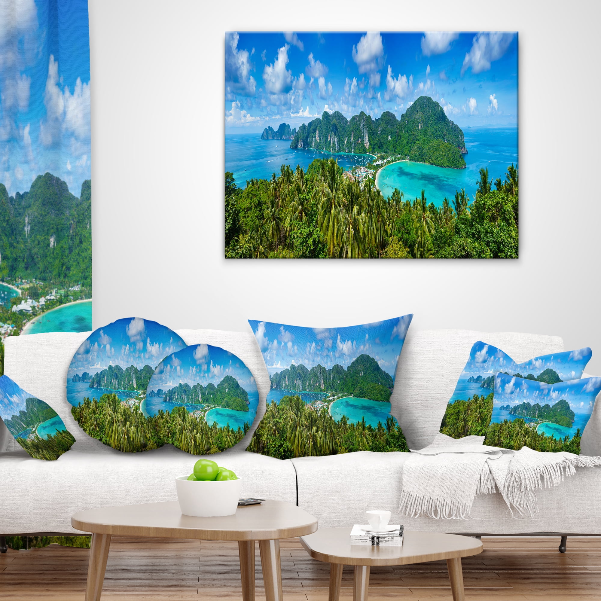Designart Tropical Island Panorama - Photography Throw Pillow - 16x16