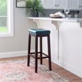thumbnail image 2 of Linon Claridge Backless Bar Stool Blue Faux Leather Wood Frame in Brown Finish, 2 of 14