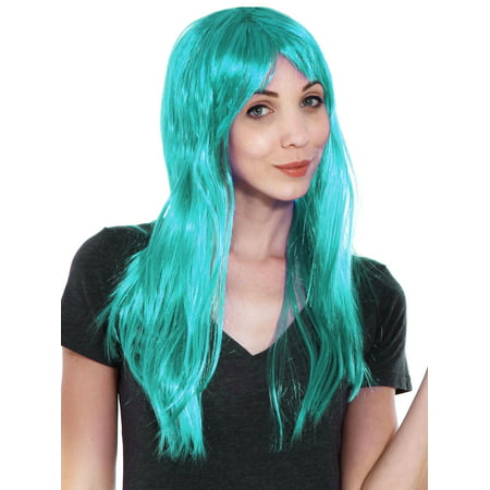 Women's Girl Long Straight Full Hair Wig Costume Halloween, Blue
