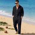 thumbnail image 2 of Mens 2 Piece Linen Outfits Long Sleeve Button Down Shirts And Loose Pant Set Summer Beach Outfits with Pockets Summer Beach Yoga Matching Outfits Black M, 2 of 7