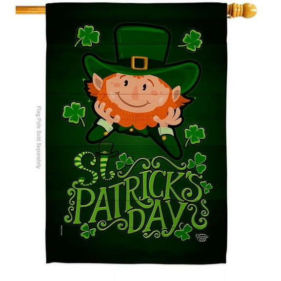 Ornament Collection H192417-BO 28 x 40 in. Lucky Leprechaun House Flag with Spring St. Patrick Double-Sided Decorative Vertical Flags Decoration Banner Garden Yard Gift