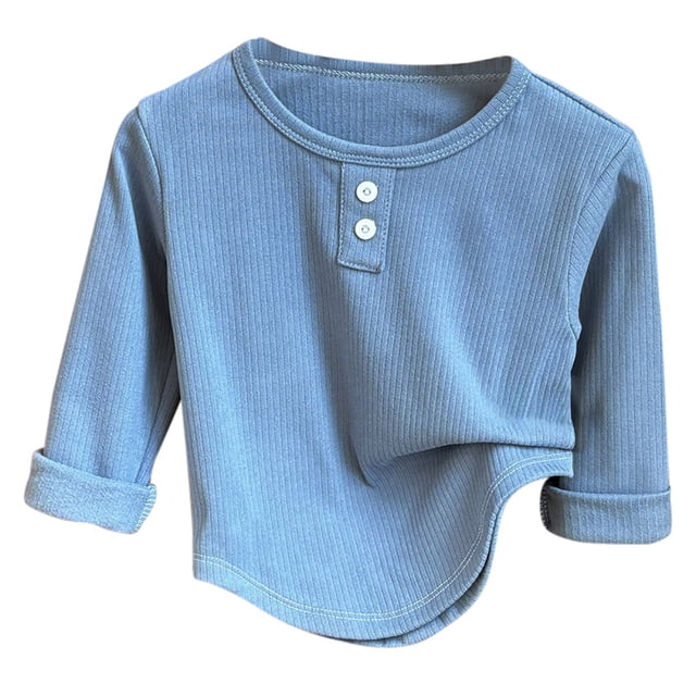 MIASHUI Hauts pour Enfants T-Shirt Chaud Garçons Filles Col Rond Manches Longues, Bleu, 5-6 Ans