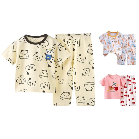 Asxite Toddler Summer Outfits Giraffe Print Short Sleeve Top and Pants Set 1-8Y