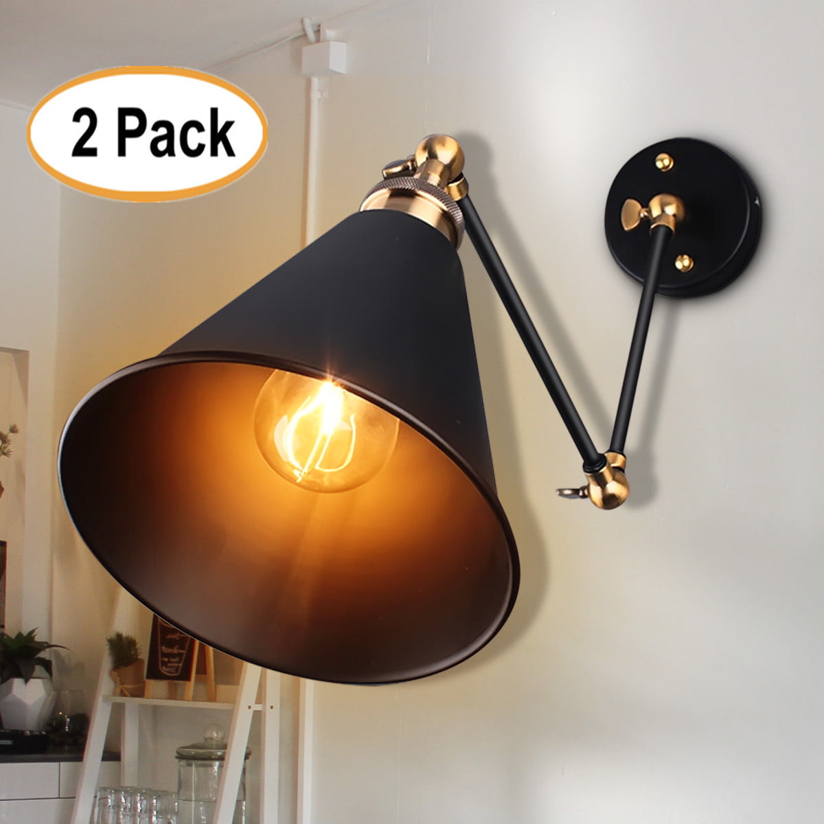 2x Industrial Vintage Adjustable Swing Arm Light Sconce Wall Lamp Fixture Home 