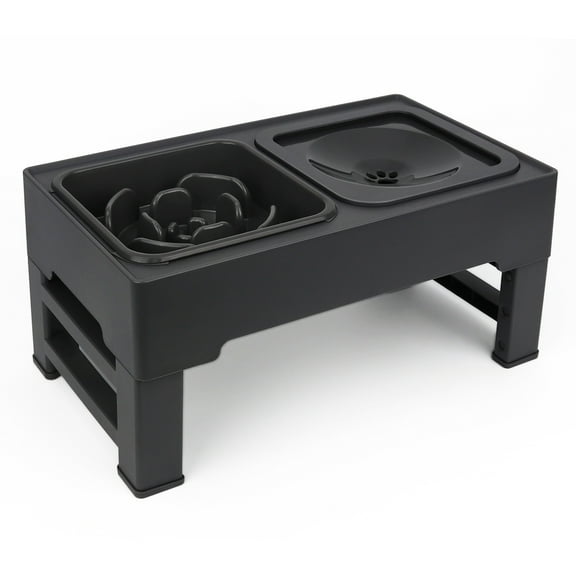 Taglory Elevated Dog Bowls with Slow Feeder, Adjust 4 Heights for Small Medium Large Dogs, Black