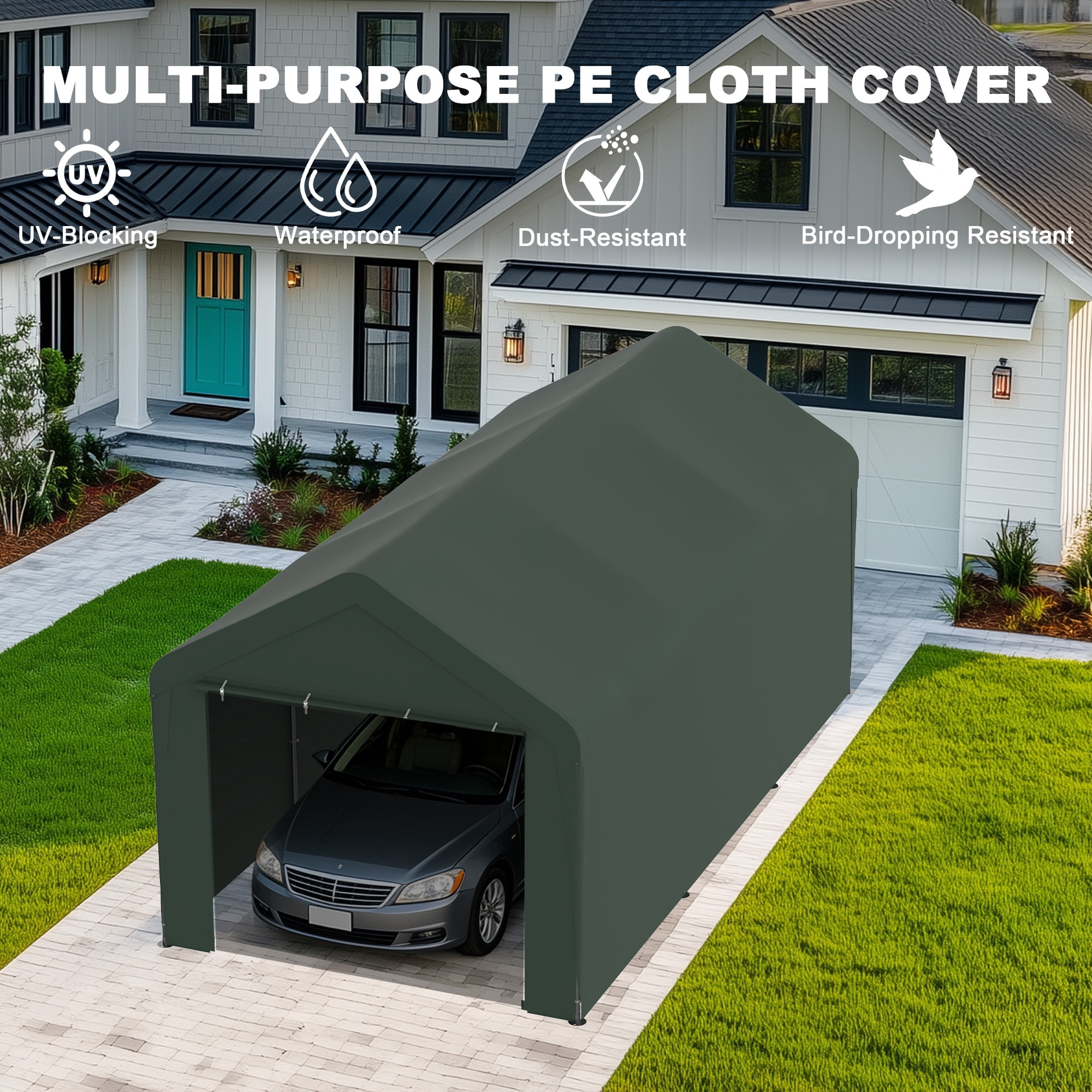 Outdoor Carport 10' x 20' Portable Garage Car Shelter Shade with Removable Sidewalls & Doors, Carport Canopy with Powder-Coated Steel Frame for Outdoor Party, Birthday