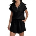 thumbnail image 3 of Fantaslook Womens 2 Pieces Outfits Half Zip Lapel Collar Lounge Set Cap Sleeve Summer Sets with Pockets, 3 of 9