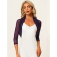 thumbnail image 2 of Semi Sheer Elegan Mangas Largas Bolero Shrug Top para Mujer Púrpura M, 2 of 4