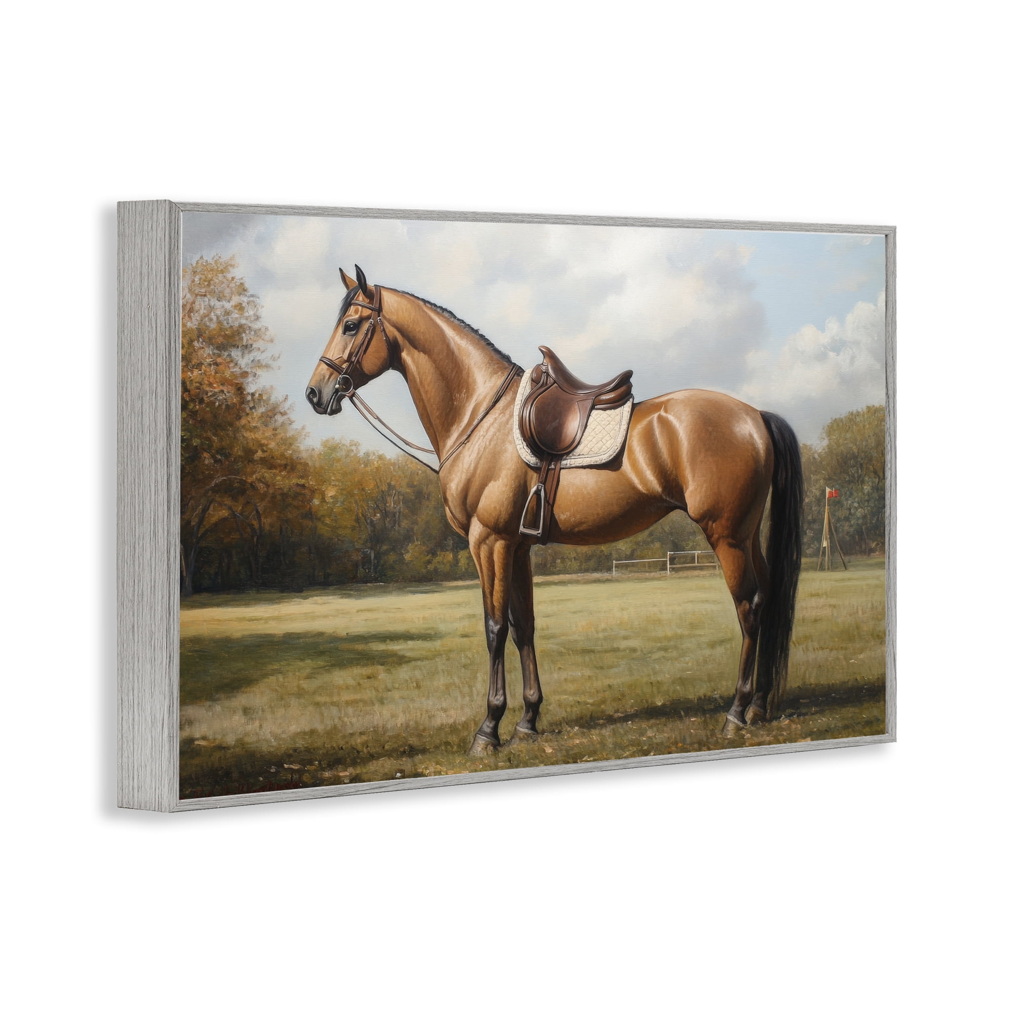 Stupell Industries Show Ready Horse with Saddle Gray Framed Giclee Art, design by Petal Prints Design
