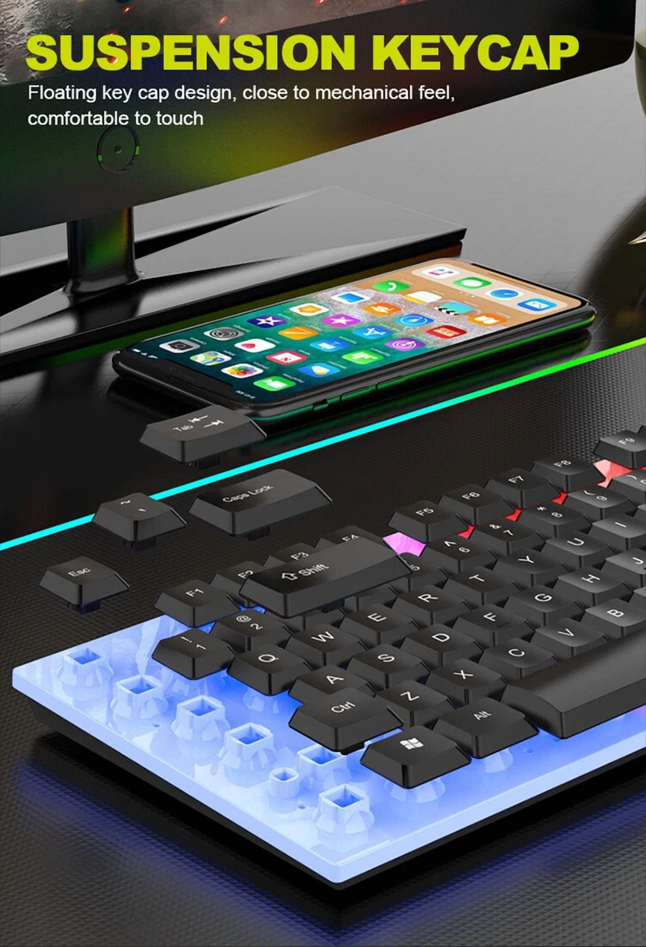 RHEA- Gaming Keyboard And Mouse Led Light Backlit Mechanical Feel For Computer Desktop