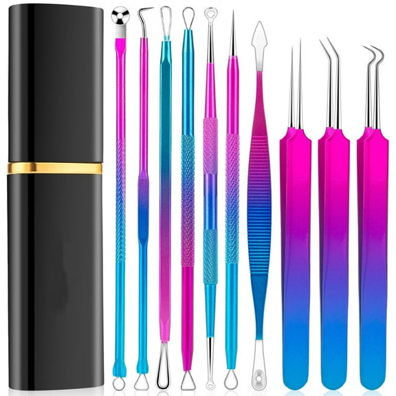 Blackhead Remover Extractor Tool,10 Pcs Professional Pimple Popper Tool Kit with Metal Case for Quick and Easy Removal of Blackheads,Pimples,Zit Removing,Facial and Nose(Colorful)