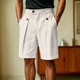 thumbnail image 4 of JOANKDMI Pleated Capri Pants for Men Smart Casual Chino Bermuda Bottoms Tailored Classic Fit with Front Button Detail Vintage Dressy Summer Bottoms for Golf Beach Party, 4 of 5