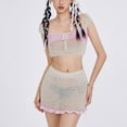 thumbnail image 2 of Women Crochet Knitted Two Piece Outfits Hollow Out Sleeveless Crop Tank Top +Bodycon Mini Skirt Set Y2k Beachwear Streetwear, 2 of 7
