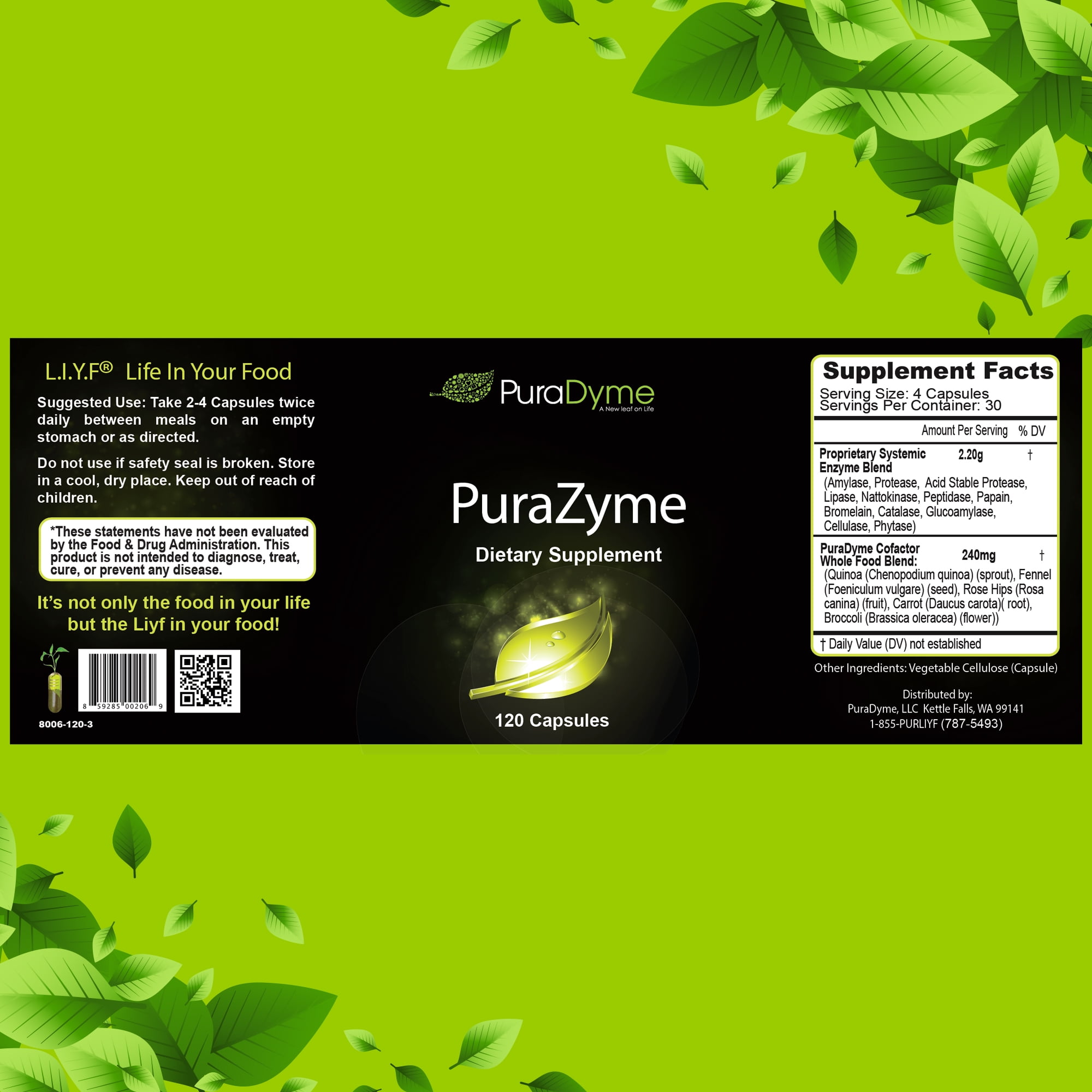 PuraDyme PuraZyme Digestive Enzymes, Digestive and Gut Health Support (120 Caps)