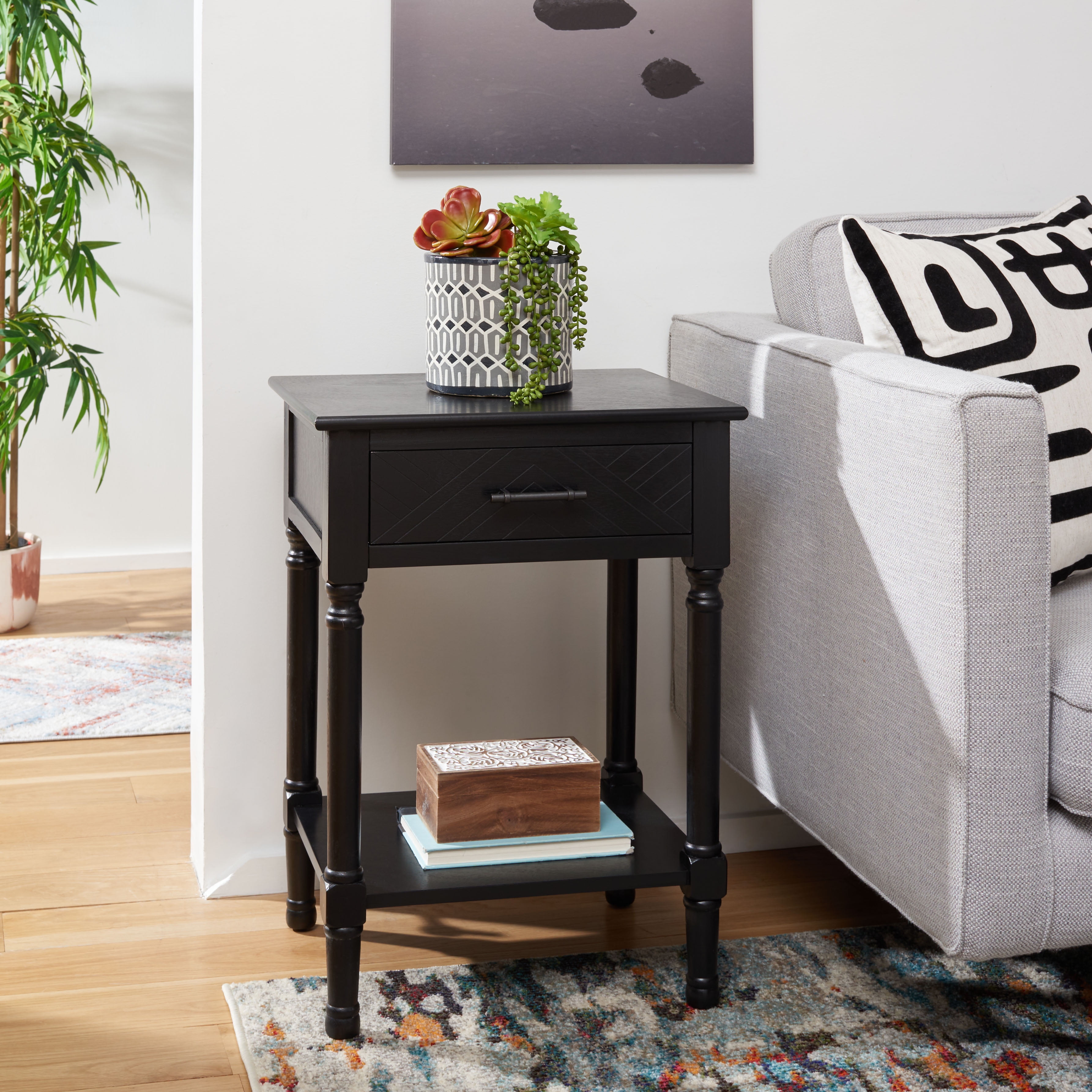SAFAVIEH Peyton French Black Rectangle Wood Storage End Table (19 in. W x 15.8 in. D x 26 in. H)
