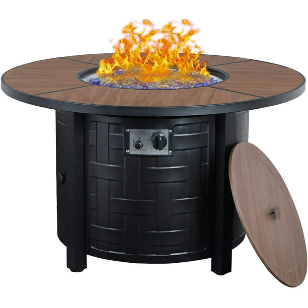 50000 Btu Propane Gas Fire Pit Table, Black Round Gas Fire Pit Table