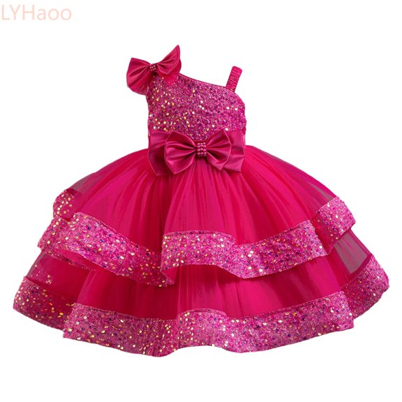 LYHaoo Children's Mesh Dress Dress Stylish Little Girl Princess Dress,Vintage Girls Dress Sizes 12-18 Months Pink
