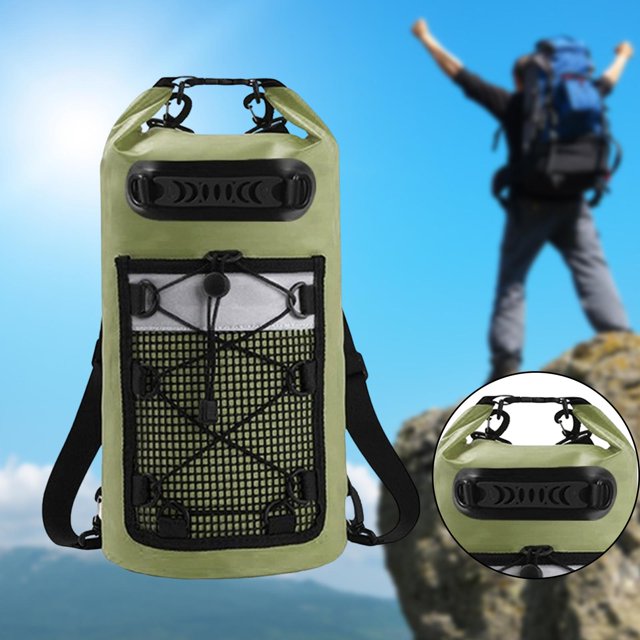 Mochila flotante con bolsa seca y bolsillo de malla, tira reflectante de advertencia, accesorio verde para senderismo, navegación, natación, hombres y 30 litros