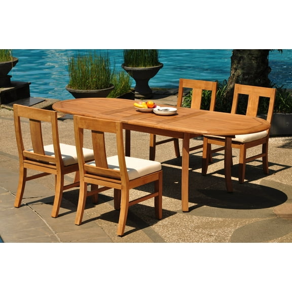 Grade-A Teak Dining Set: 4 Seater 5 Pc: 94" Double Extension Oval Table And 4 Osborne Armless Chairs Outdoor Patio WholesaleTeak #WMDSWVm