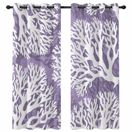 Lavender Purple Coral Blackout Curtains 84 Inches Long Country Nautical Coastal Ocean Marine Life Thermal Insulated Room Darkening Drapes with Grommets for Living Room 42 W x 84 L 2 Panels