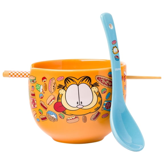 Garfield 20 Ounce Ceramic Ramen Noodle Bowl with Chopsticks and Spoon Set