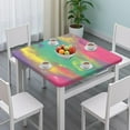 thumbnail image 3 of Colorful Tie Dye Pattern Square Fitted Tablecloth with Elastic Edge,Square Table Cover,Washable Elastic Table Cover for Home Kitchen Party Decor 34"x34", 3 of 6