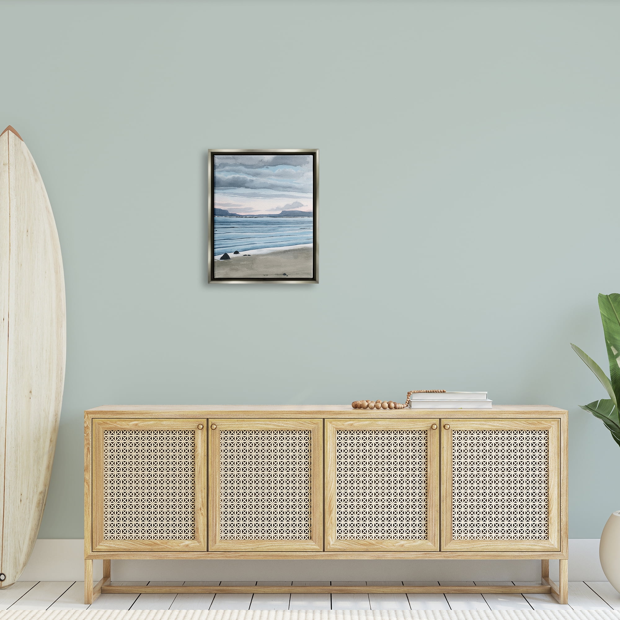 Stupell Calming Coastal Shore Ripples Landscape Painting Gray Floater Framed Art Print Wall Art