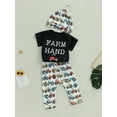 thumbnail image 2 of Newborn Baby Boy Girl Farm Outfit New to the Farm Romper Animal Chicken Cow Horse Print Long Pants with Hat 3Pcs Country Clothes Set, 2 of 7