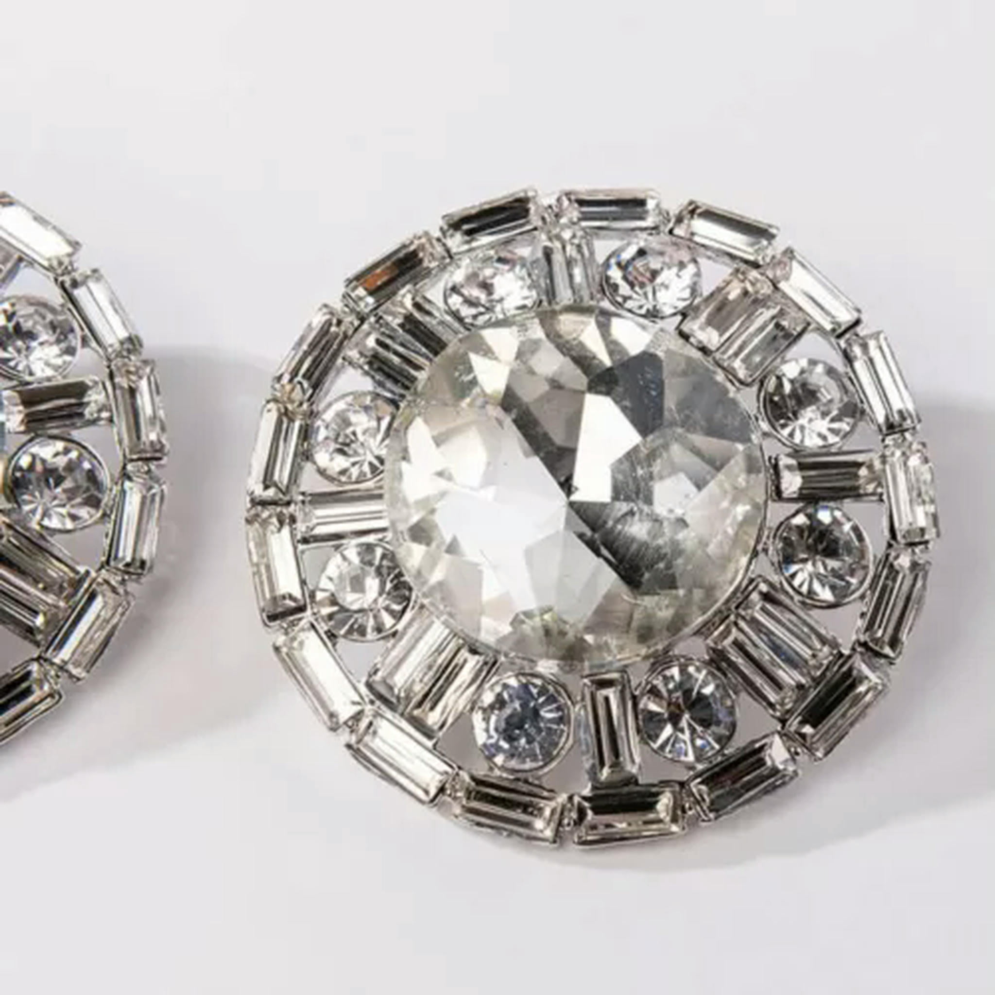 HOOUN Clip On Clear White Crystal Flower Silver Plated Earrings Round Large Big