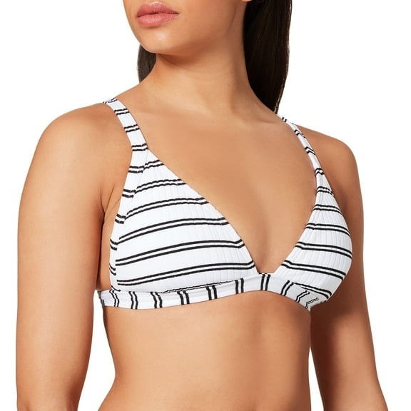 Seafolly Women's Standard Fixed Triangle Over The Shoulder Bikini Top Swimsuit, Inka Stripe White, 2 US