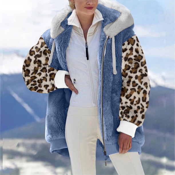 Pntutb, chaqueta informal de manga larga con capucha y cremallera de felpa con estampado de leopardo para mujer, chaqueta de retazos de Color sólido, prendas de vestir, abrigo, liquidación Pntutb Pntutb-2613