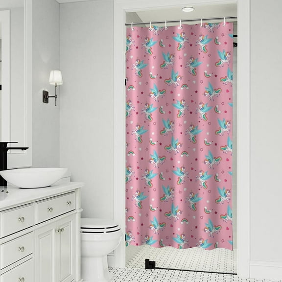 Pink Cartoon Unicorn Pattern Shower Curtain 36"x72" ,Bathroom Decorative Shower Curtains Set with 12 Hooks,Modern Waterproof Washable Shower Curtain