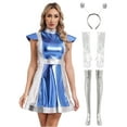 thumbnail image 3 of YiZYiF Women Space Alien Costume Metallic Dance Dress for Halloween Role Play Robot Astronaut Outfit Blue-A 3XL, 3 of 5