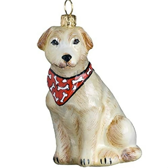 Yellow Labrador Retriever with Red Bandana Dog Polish Glass Christmas Ornament