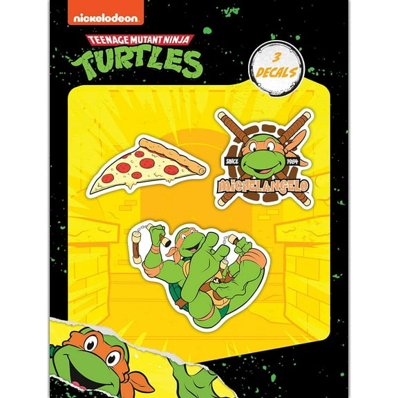 TMNT Teenage Mutant Ninja Turtles Vinyl Decals - Set of 3 Michelangelo Ninja Turtle Stickers for Car Water Bottle Bike Helmet Laptop Skateboard - Outdoor Rated Water Resistant Vinyl
